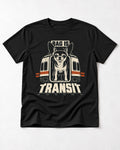 Chihuahua Bag Is Transit Train Front Graphic T-Shirt in Black, flat lay product photo