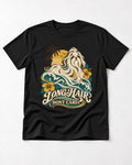 Shih Tzu Long Hair Don't Care Tropical Wave Graphic T-Shirt in Black, flat lay product photo