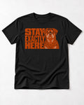 Rottweiler Stay Exactly Here Block Portrait Graphic T-Shirt in Black, flat lay product photo