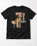 Golden Retriever The Open Edit Typography Portrait Graphic T-Shirt in Black, flat lay product photo