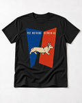 Corgi Put Nothing Between Us Split Panels T-Shirt in Black, flat lay product photo