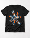 Yorkshire Terrier Cut the Order Radial Collage Graphic T-Shirt in Black, flat lay product photo