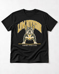 Frenchie Low Division Canine Athletics Graphic T-Shirt in Black, flat lay product photo