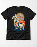 Pug Heroics After Breakfast Adventure Graphic T-Shirt in Black, flat lay product photo