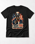 Doberman I Want You to Bring Better Energy Uncle Sam Graphic T-Shirt in Black, flat lay product photo