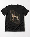 German Shorthaired Pointer Follow The Shear Split Panel Graphic T-Shirt in Black, flat lay product photo