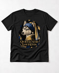 Husky Quiet Luxury Loud Eyes Pearl Portrait Graphic T-Shirt in Black, flat lay product photo