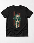 Beagle Before The Move Walking Portrait T-Shirt in Black, flat lay product photo