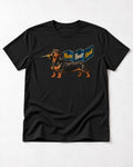 Dachshund More Hour Ahead Foldout Banner Graphic T-Shirt in Black, flat lay product photo