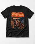 Rottweiler Monday Found Me Scream Parody Graphic T-Shirt in Black, flat lay product photo