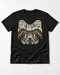 Frenchie Front Row Sleeper Retro Graphic T-Shirt in Black, flat lay product photo