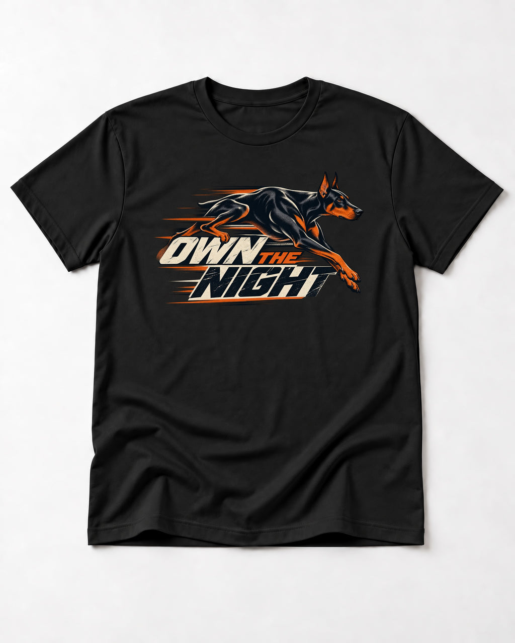 Doberman Own the Night Speed Graphic T-Shirt in Black, flat lay product photo