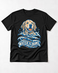 Golden Retriever Water Is Home Ocean Wave Graphic T-Shirt in Black, flat lay product photo