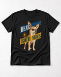 Chihuahua Hear Both Sides Banner Graphic T-Shirt in Black, flat lay product photo