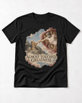 Yorkshire Terrier Almost Touched Greatness Creation Parody Graphic T-Shirt in Black, flat lay product photo