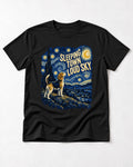 Sleeping Town Loud Sky Beagle Nightscape T-Shirt in Black, flat lay product photo