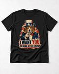 Bring Better Energy Beagle Uncle Sam T-Shirt in Black, flat lay product photo