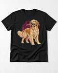 Golden Retriever Second Look First Tag Portrait Graphic T-Shirt in Black, flat lay product photo