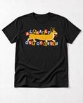 Corgi Alphabet Out of Order Graphic T-Shirt in Black, flat lay product photo
