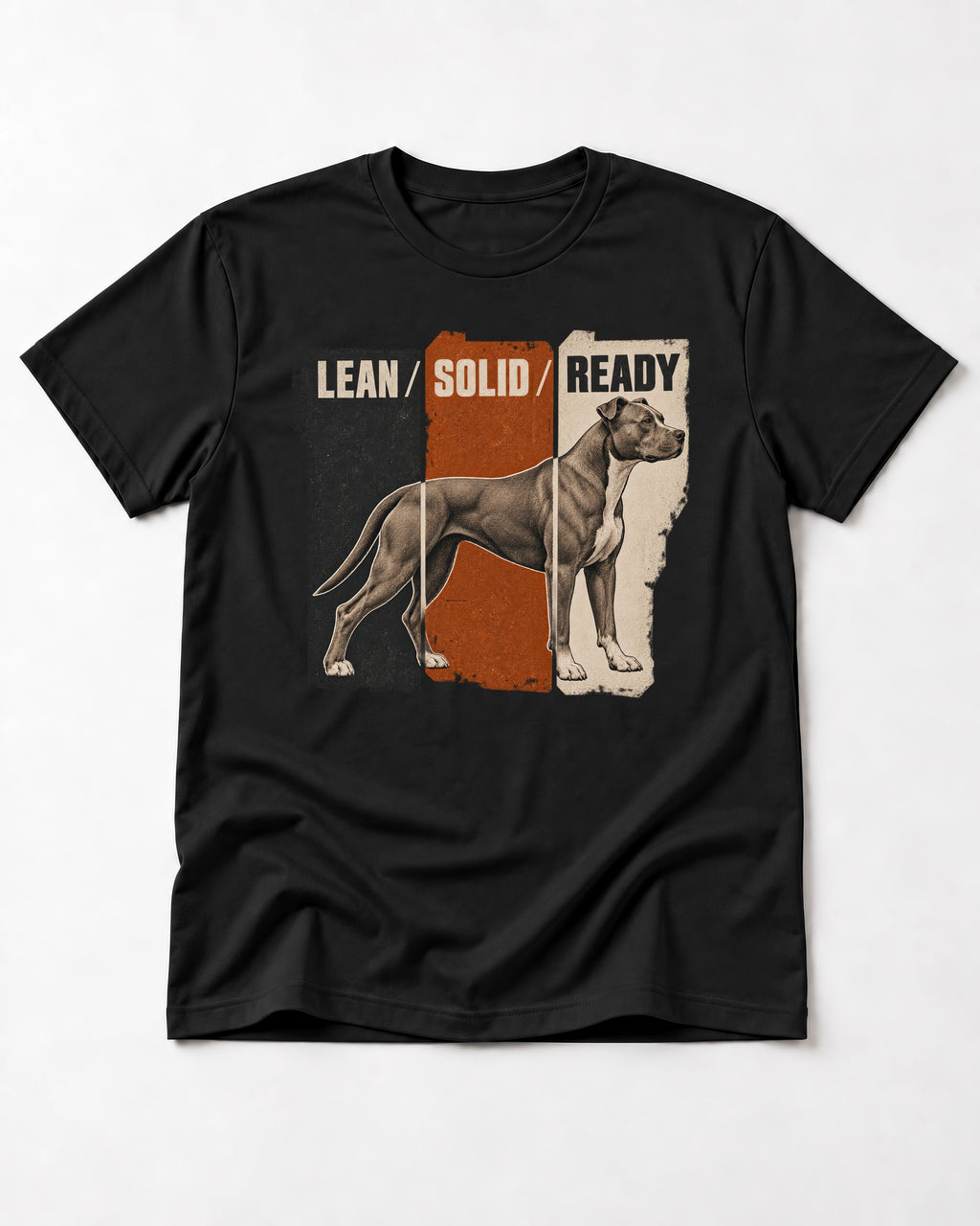 Pitbull Lean Solid Ready Triptych Graphic T-Shirt in Black, flat lay product photo