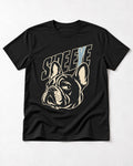 Frenchie Side Eye Portrait Graphic T-Shirt in Black, flat lay product photo