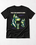 Doberman What the Silhouette Keeps Three Portrait Graphic T-Shirt in Black, flat lay product photo