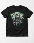 Pomeranian Roll Camera Film Reel Graphic T-Shirt in Black, flat lay product photo