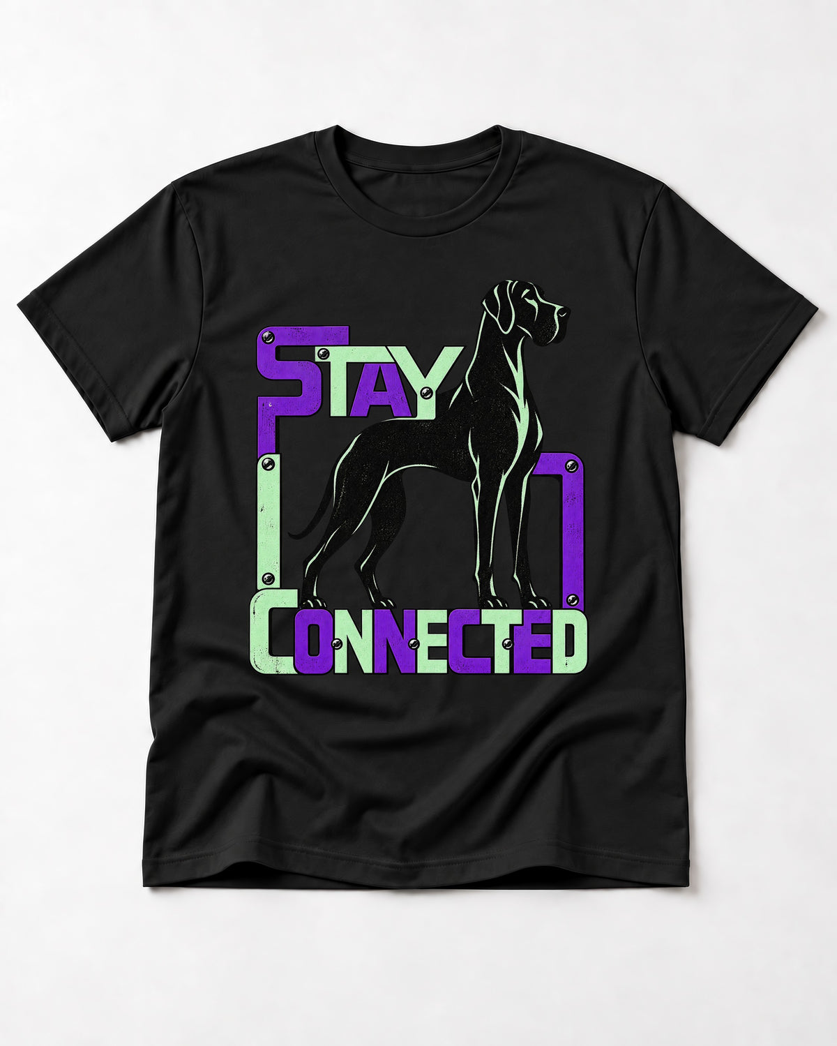 Great Dane Stay Connected Modular Frame Graphic T-Shirt in Black, flat lay product photo