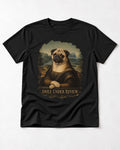 Pug Smile Under Review Mona Lisa Graphic T-Shirt in Black, flat lay product photo