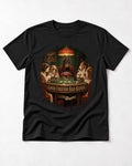 Doberman Good Friends Bad Hands Poker Night Graphic T-Shirt in Black, flat lay product photo