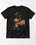Boston Terrier Make A Little Noise T-Shirt in Black, flat lay product photo