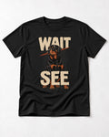 Wait See Rottweiler Seated Slash Graphic T-Shirt in Black, flat lay product photo