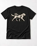 Labrador Retriever Weight of Nothing Fragmented Tile Graphic T-Shirt in Black, flat lay product photo