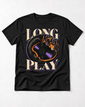 Dachshund Long Play Vinyl Record Graphic T-Shirt in Black, flat lay product photo