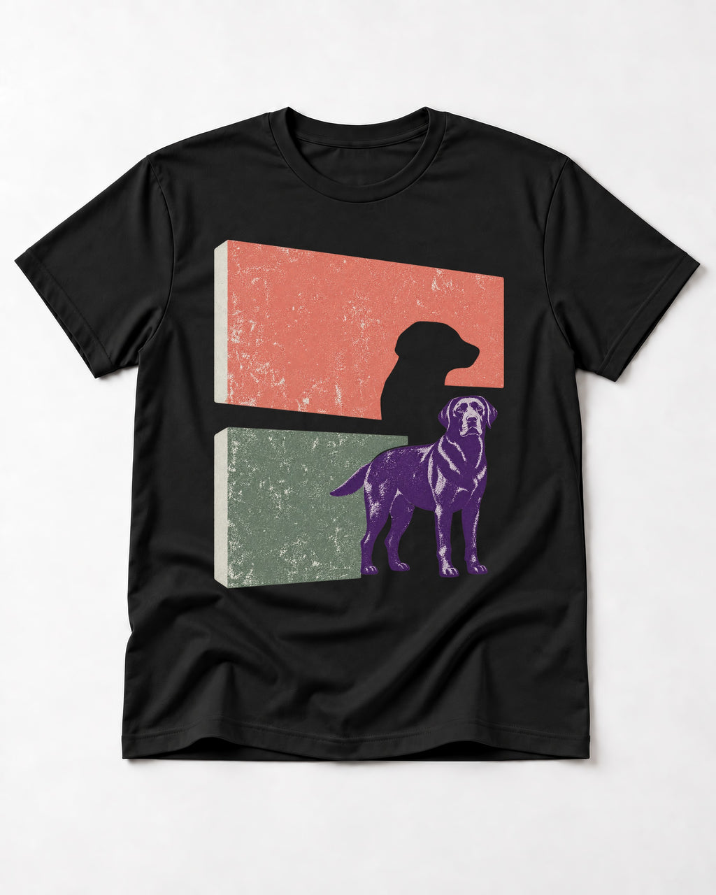 Labrador Retriever Field Test Brutalist Panels Graphic T-Shirt in Black, flat lay product photo
