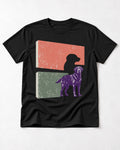 Labrador Retriever Field Test Brutalist Panels Graphic T-Shirt in Black, flat lay product photo