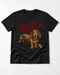 Dachshund Shift The Key Pawprint Graphic T-Shirt in Black, flat lay product photo