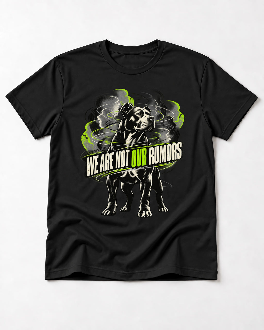 Pitbull We Are Not Our Rumors Swirling Voices Graphic T-Shirt in Black, flat lay product photo