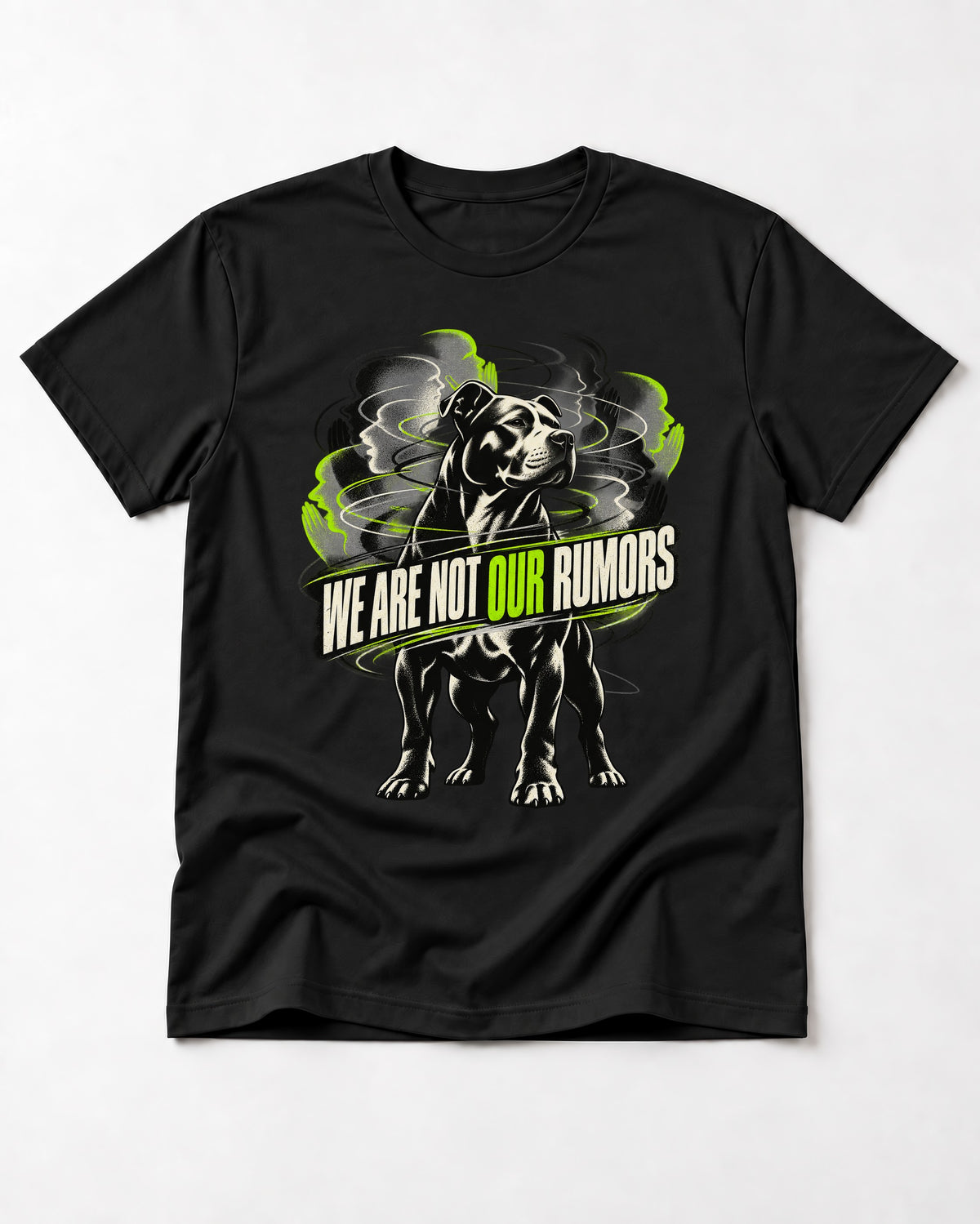 Pitbull We Are Not Our Rumors Swirling Voices Graphic T-Shirt in Black, flat lay product photo