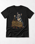 Boston Terrier Gulliver’s Little Giant T-Shirt in Black, flat lay product photo