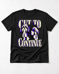 Shih Tzu Cut to Continue Dimensional Typography Graphic T-Shirt in Black, flat lay product photo