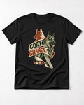 Coat Change Running German Shepherd Dog Ribbon Graphic T-Shirt in Black, flat lay product photo