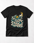 Pug Follow the Wrong Expert Isometric Maze Graphic T-Shirt in Black, flat lay product photo