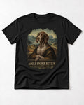German Shorthaired Pointer Smile Under Review Renaissance Portrait Graphic T-Shirt in Black, flat lay product photo