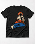 Pug Small Team Large Incident Mountain Graphic T-Shirt in Black, flat lay product photo