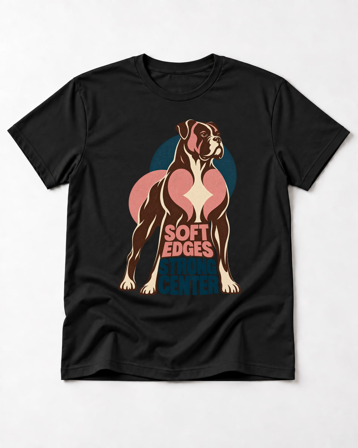Boxer Soft Edges Strong Center T-Shirt in Black, flat lay product photo