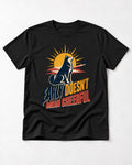 Husky Early Doesnt Mean Cheerful Sunrise Airplane Graphic T-Shirt in Black, flat lay product photo