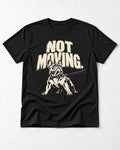 Frenchie Not Moving Taut Leash Poster T-Shirt in Black, flat lay product photo