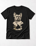 Frenchie Fractured Stone Bust Graphic T-Shirt in Black, flat lay product photo
