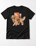 Golden Retriever Well Worn Lightly Mountain Graphic T-Shirt in Black, flat lay product photo